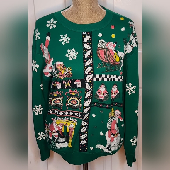 Vintage Green Christmas Sweatshirt Size S - Picture 1 of 5